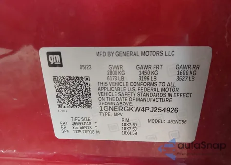 2023 Chevrolet Traverse Fwd Lt Cloth z USA, uszkodzony, nr VIN 1GNERGKW4PJ254926